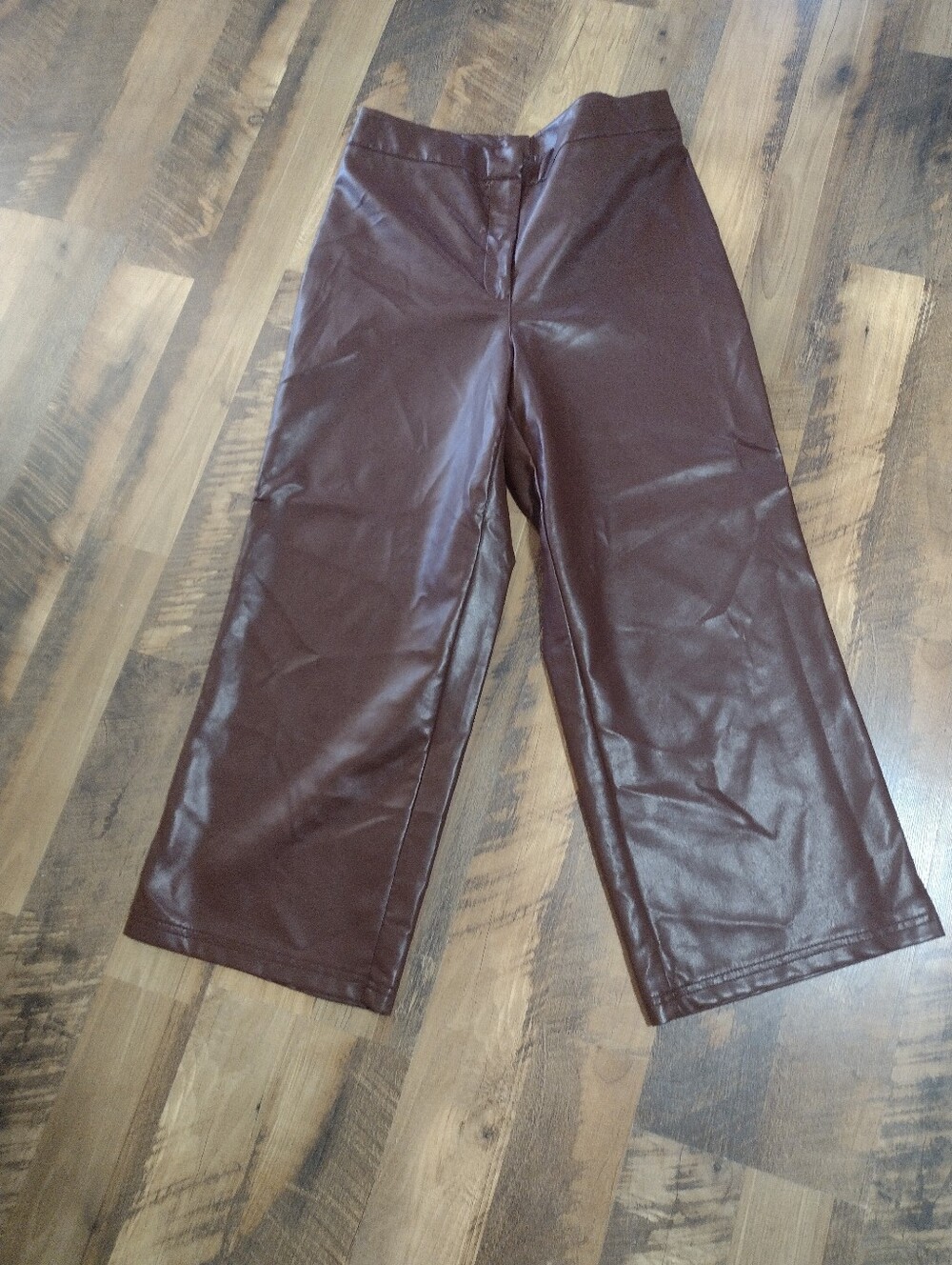 Bagatelle Collection Women's Faux Leather Brown Wide Leg Cropped Pants Sz Lg